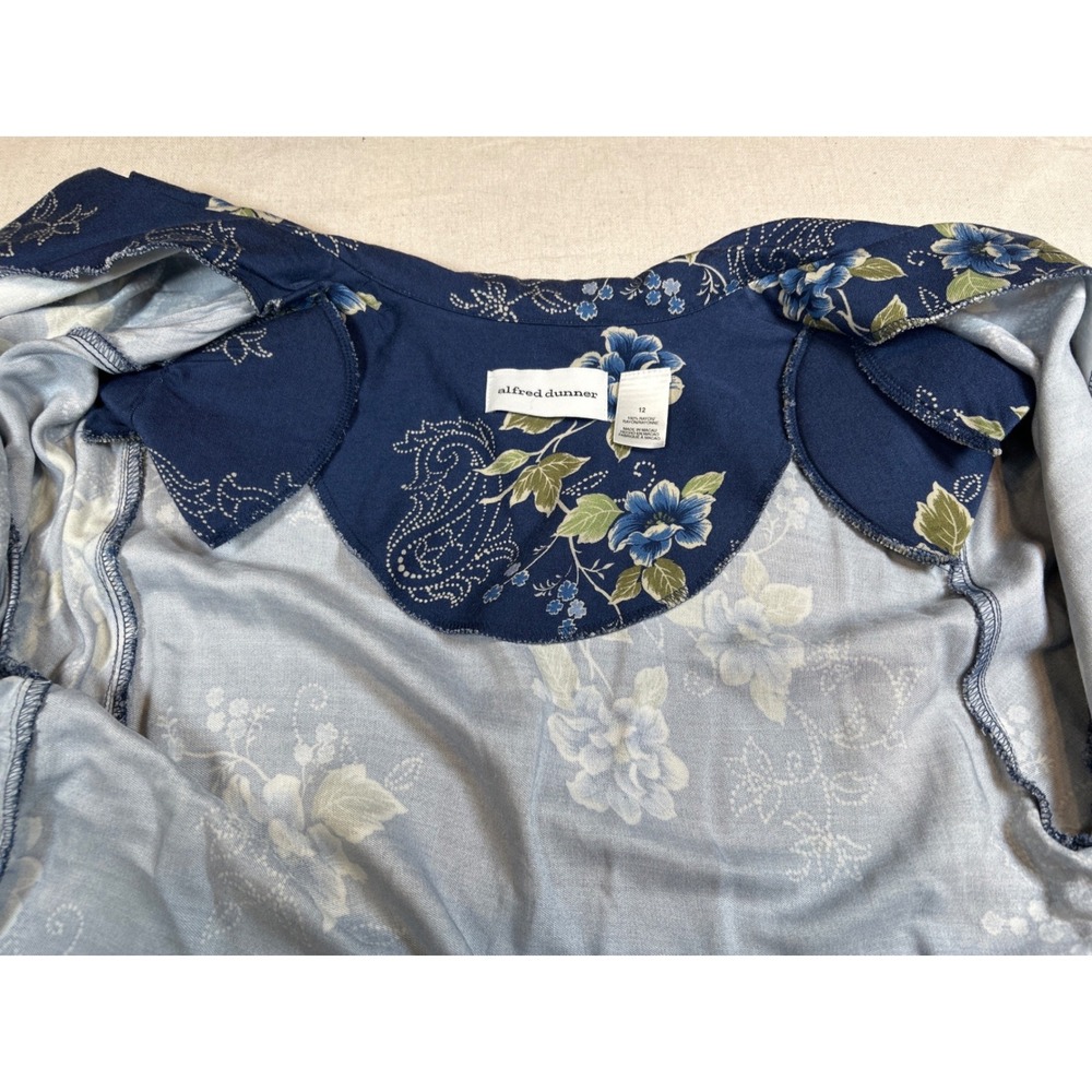 Alfred Dunner Floral Paisley Button Down Blouse Navy Blue Rayon Short Sleeve 12 - Picture 8 of 8
